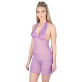Kaamastra Purple Sexy Halter Nightwear Lace Baby Doll